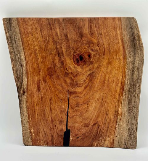 Mesquite Live Edge Charcuterie / Cutting Board With 6 Cheese Knives Set, 18x17x1.75 by Mindful Creations Woodworking