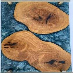 Olive Wood Tray With Icy Blue Epoxy 22 X 14 X 1 Inch by Mindful Creations Woodworking