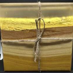 Osage Orange Coaster Set (4) With Gold Gilding and Clear Epoxy 4x4 Inch by Mindful Creations Woodworking