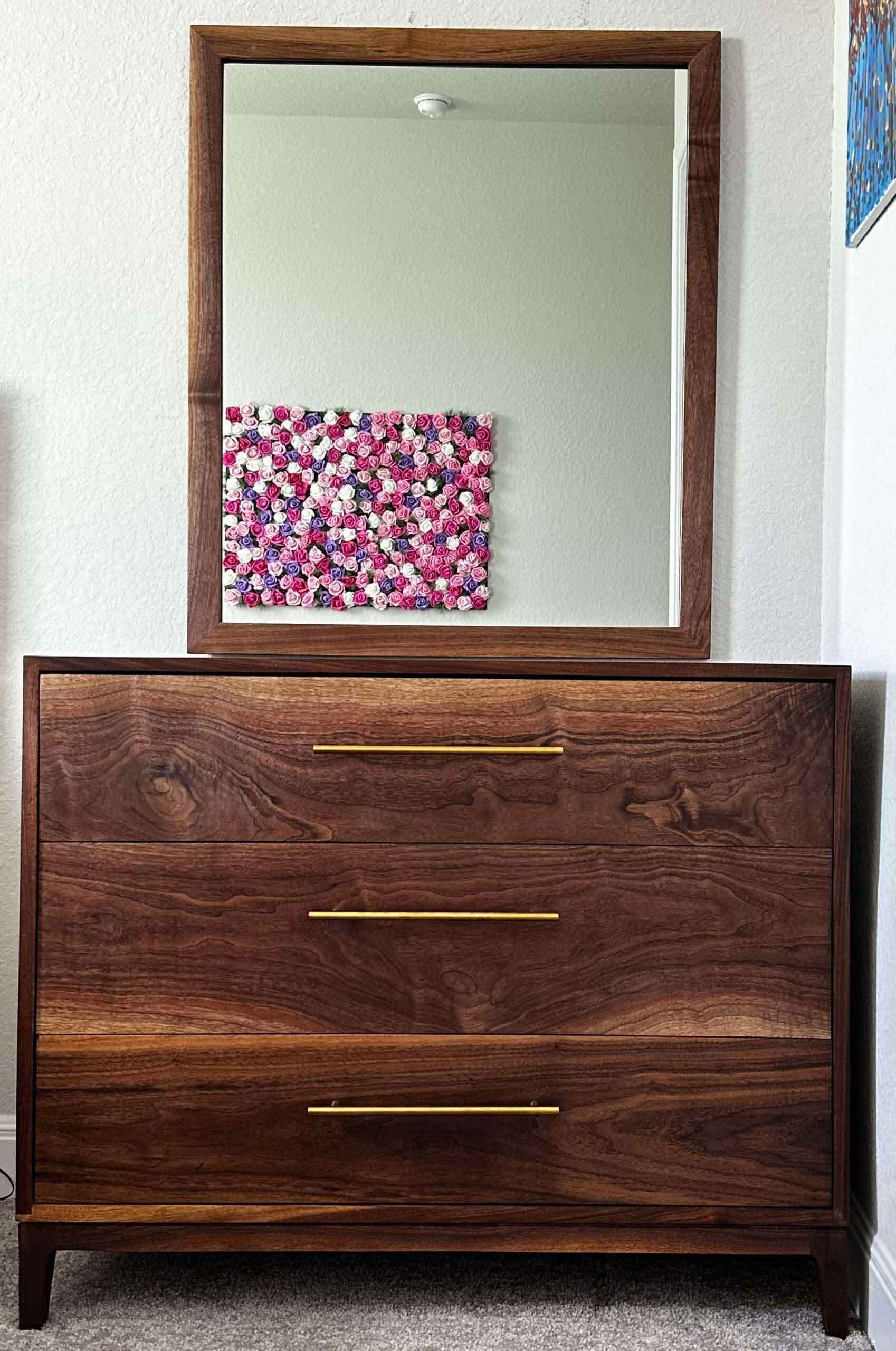 Walnut Dressing Table With Walnut Framed Mirror (Foureyes Furniture Inspired) by Mindful Creations Woodworking