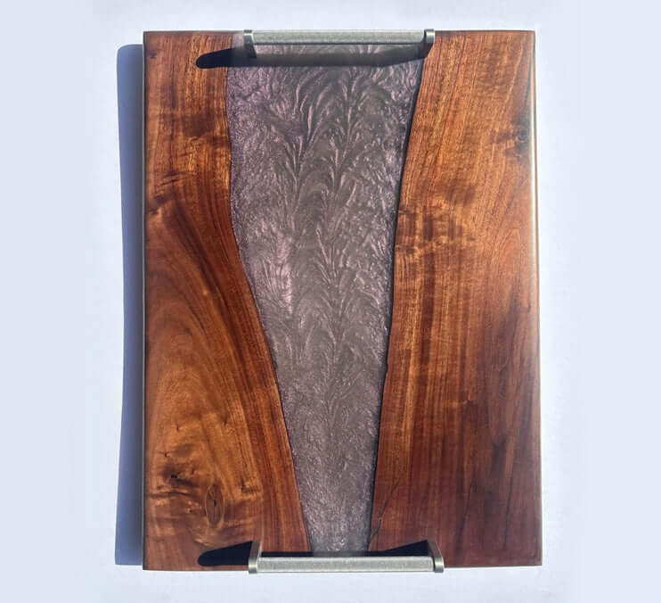 Black Walnut Mauve Pearl Epoxy Tray 23x14x1 Inch by Mindful Creations Woodworking