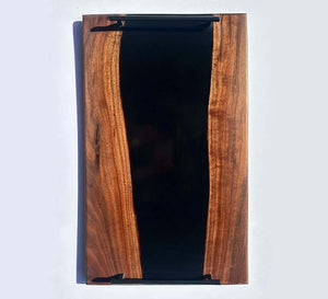 Black walnut epoxy serving tray, handmade, 23x14 in., elegant modern home decor piece.
