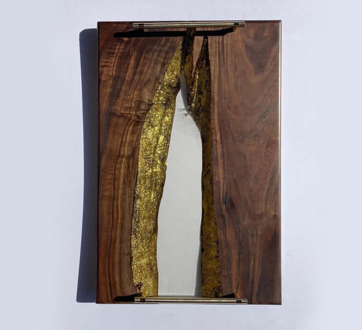 Black Walnut Tray With Clear Epoxy Tray and Gold Glitter 23x14x1 Inch by Mindful Creations Woodworking