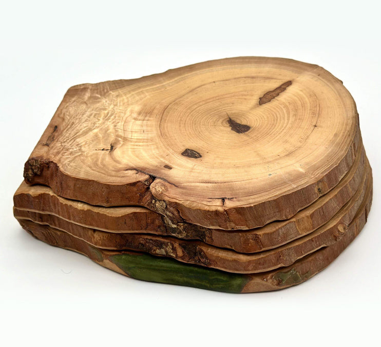 Live edge wood cookies showcasing natural grain and organic shape, perfect as live edge wood centerpieces.