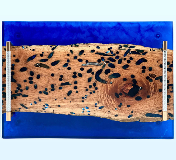 Live Edge Epoxy Tray, Ocean Blue by Mindful Creations Woodworking