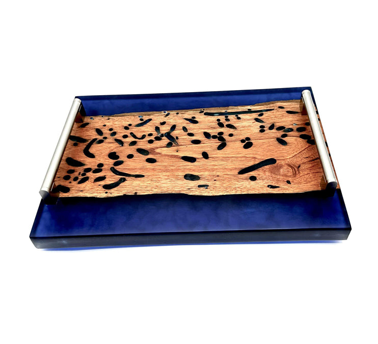 Live Edge Epoxy Tray, Ocean Blue by Mindful Creations Woodworking