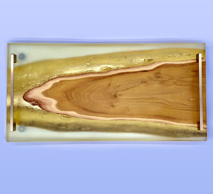 Live Edge Osage Orange, Gold Gilding Clear Epoxy Tray by Mindful Creations Woodworking