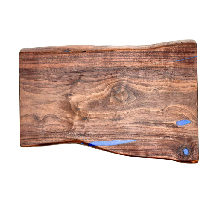 Live Edge Walnut Charcuterie Board With Blue Epoxy for Gaps Filling 20.5x12.5x1.25 Inches by Mindful Creations Woodworking