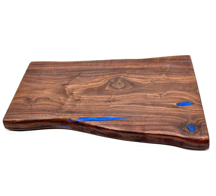 Live Edge Walnut Charcuterie Board With Blue Epoxy for Gaps Filling 20.5x12.5x1.25 Inches by Mindful Creations Woodworking