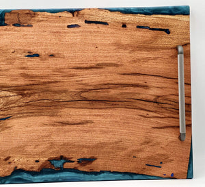 Mesquite Live Edge Tray with Blue Epoxy River — Food-Safe Finish, 23×14 in. by Mindful Creations Woodworking