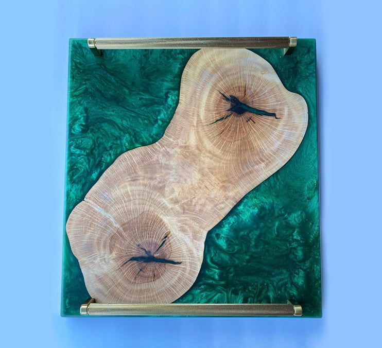 Olive Wood Green Epoxy Tray Finished With Rubio Monocot 24x18x1 Inch by Mindful Creations Woodworking