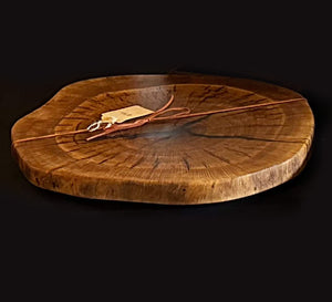 Pecan Live Edge Lazy Susan / Turntable With Food Safe Finishing 17 Inches by Mindful Creations Woodworking