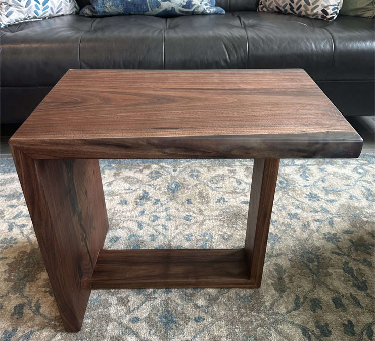 Walnut Waterfall Side Table With Transparent Blue Epoxy Tinge (Blacktail Studio Inspired) by Mindful Creations Woodworking