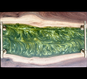 Walnut Live Edge Green Epoxy Tray and Board by Mindful Woodworking