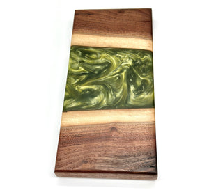 Walnut Live Edge Green Epoxy Tray and Board by Mindful Woodworking
