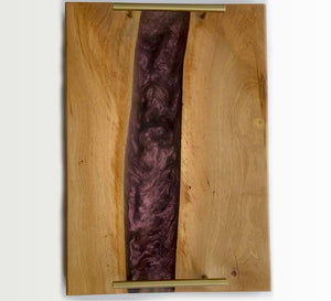 Pecan Tray With Mauve Epoxy 23 X 14x 1 Inch by Mindful Creations Woodworking