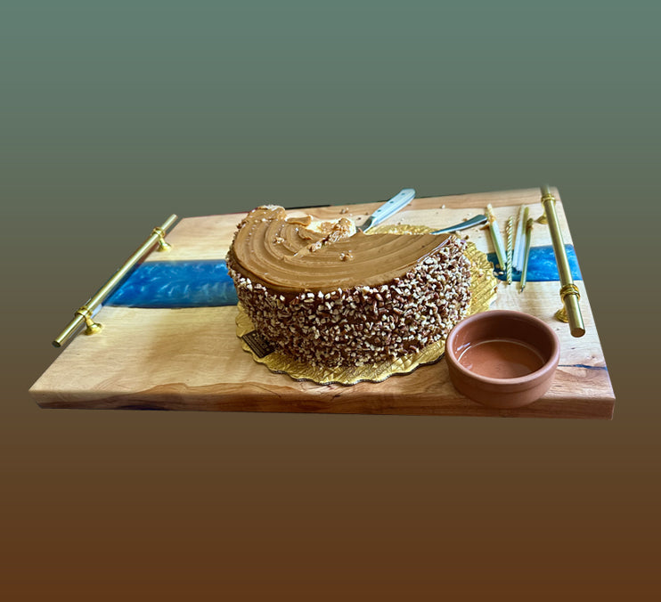 Pecan Tray /board With Blue Epoxy (Food Safe) 24x16x1 1/2 Inch by Mindful Creations Woodworking