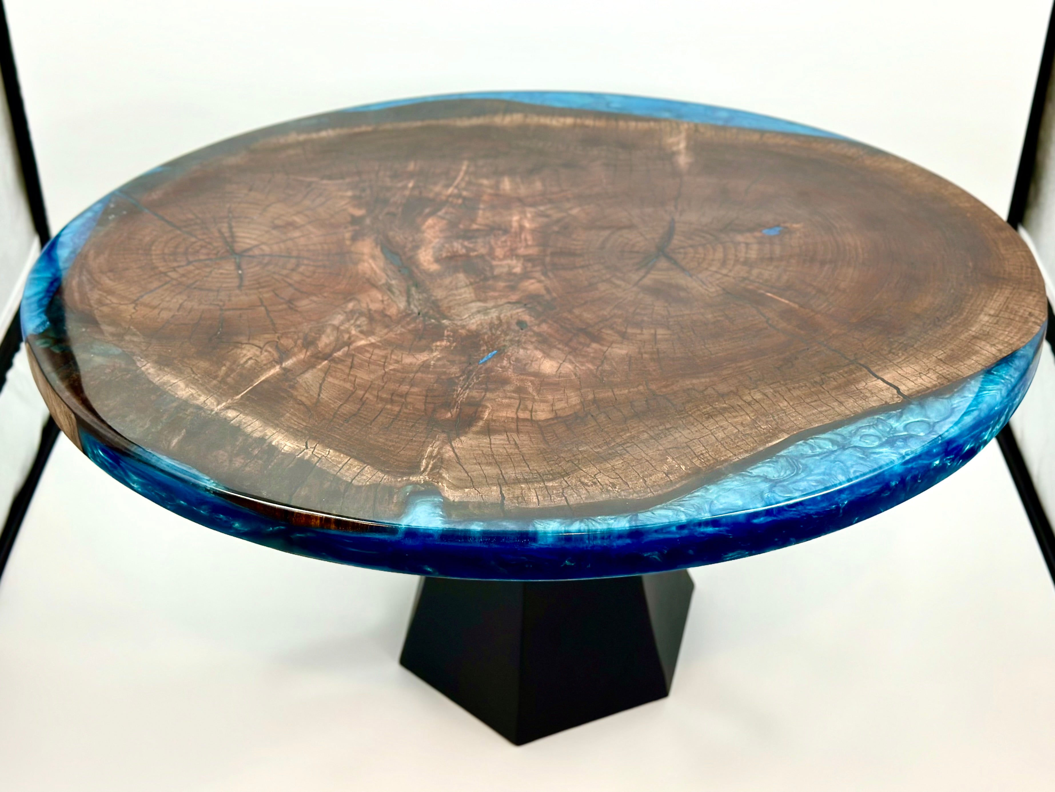 Claro Walnut Coffee Table With Midnight Blue Epoxy by Mindful Creations Woodworking