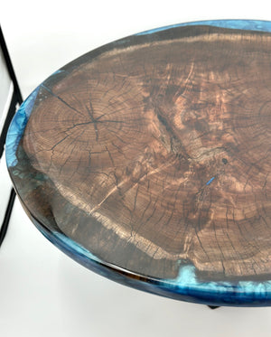 Claro Walnut Coffee Table With Midnight Blue Epoxy by Mindful Creations Woodworking