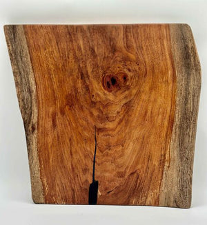 Mesquite Live Edge Charcuterie / Cutting Board With 6 Cheese Knives Set, 18x17x1.75 by Mindful Creations Woodworking