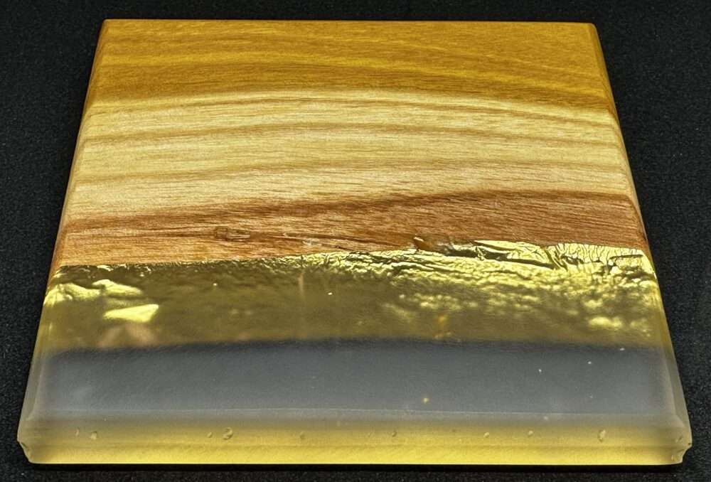 Osage Orange Coaster Set (4) With Gold Gilding and Clear Epoxy 4x4 Inch by Mindful Creations Woodworking