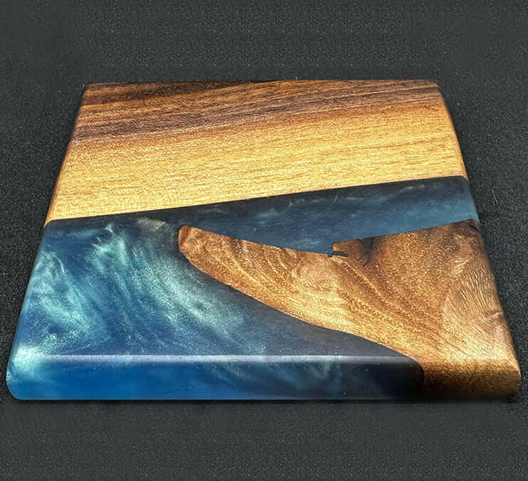 Black Walnut Coaster Set (4) With Blue Epoxy 4x4 Inch by Mindful Creations Woodworking
