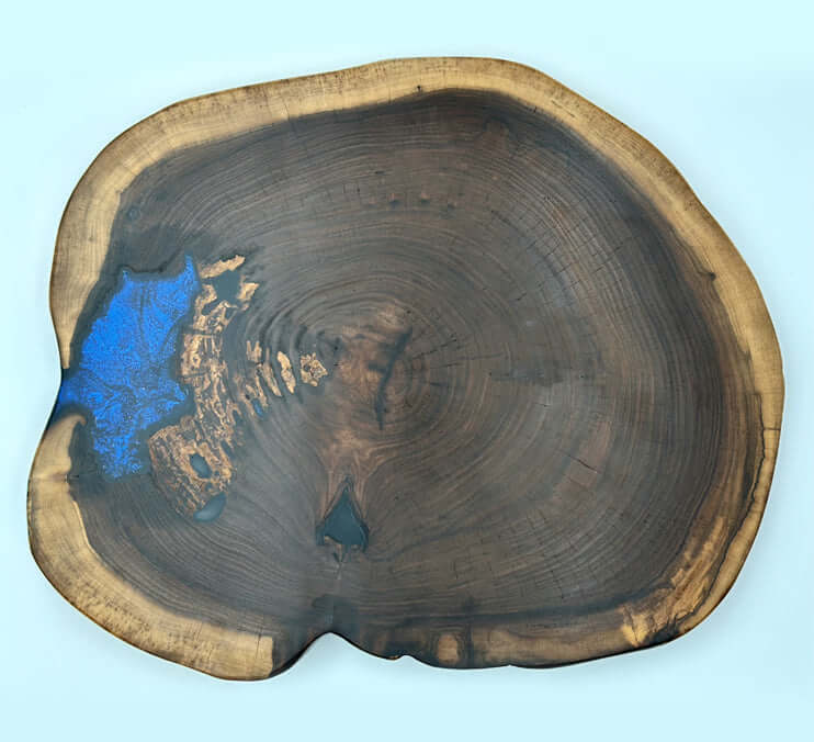 Black Walnut Live Edge Lazy Susan — Charcuterie Board & Side Table, 21×17 in by Mindful Creations Woodworking