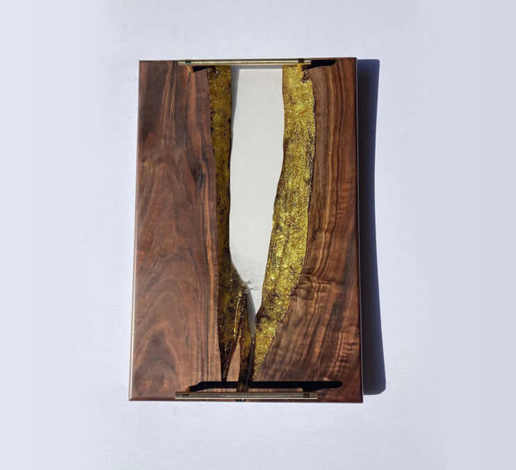 Black Walnut Tray With Clear Epoxy Tray and Gold Glitter 23x14x1 Inch by Mindful Creations Woodworking