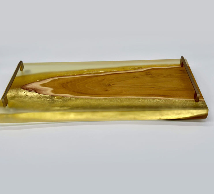 Live Edge Osage Orange, Gold Gilding Clear Epoxy Tray by Mindful Creations Woodworking