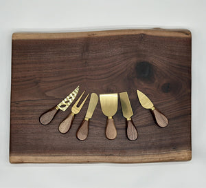 Live Edge Walnut Charcuterie Board With 6 Cheese Knives Set 19x12.5x1 1/4 Inch by Mindful Creations Woodworking