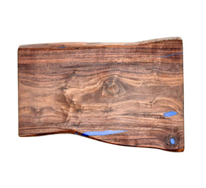 Live Edge Walnut Charcuterie Board With Blue Epoxy for Gaps Filling 20.5x12.5x1.25 Inches by Mindful Creations Woodworking