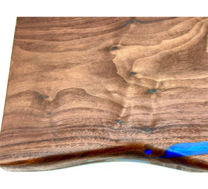 Live Edge Walnut Charcuterie Board With Blue Epoxy for Gaps Filling 20.5x12.5x1.25 Inches by Mindful Creations Woodworking