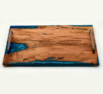 Mesquite Live Edge Tray with Blue Epoxy River — Food-Safe Finish, 23×14 in. by Mindful Creations Woodworking