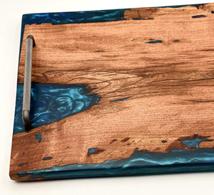 Mesquite Live Edge Tray with Blue Epoxy River — Food-Safe Finish, 23×14 in. by Mindful Creations Woodworking