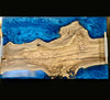 Handcrafted Olive Wood Serving Tray with Blue Epoxy River — 23×15 in. by Mindful Creations Woodworking