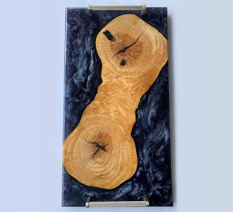 Olive Wood Midnight Blue Epoxy 23x15x1 Inch by Mindful Creations Woodworking