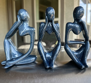 Thinker Resin Statue Blue mica, Set of 3 by Mindful Creations Woodworking