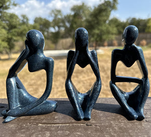 Thinker Resin Statue Blue mica, Set of 3 by Mindful Creations Woodworking