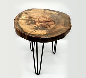 Pecan Live Edge Tables With 16 Inch Hairpin Legs by Mindful Creations Woodworking