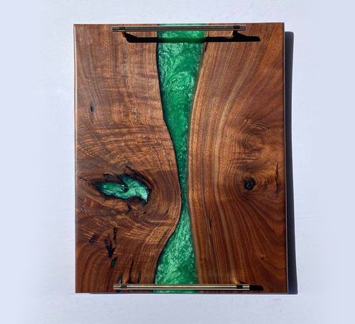 Walnut Metallic Green Epoxy Tray 23 X 15 X 3/4 Inch by Mindful Creations Woodworking