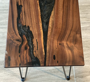 Walnut Table With Black Mica Epoxy and Metal Hair PIN Legs 24 X 14 X 3/4 Inch by Mindful Creations Woodworking