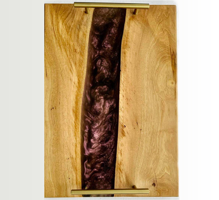 Pecan Tray With Mauve Epoxy 23 X 14x 1 Inch by Mindful Creations Woodworking