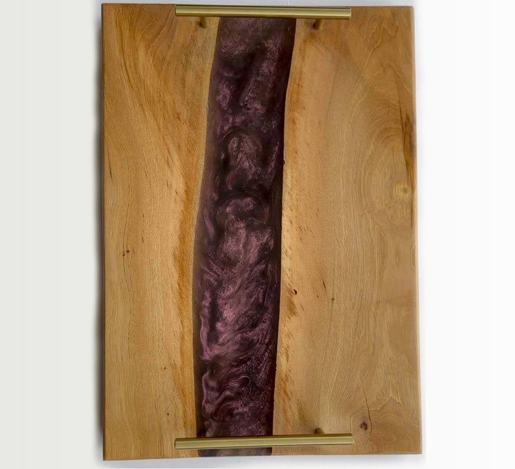 Pecan Tray With Mauve Epoxy 23 X 14x 1 Inch by Mindful Creations Woodworking