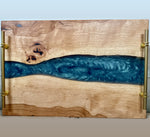 Pecan Tray /board With Blue Epoxy (Food Safe) 24x16x1 1/2 Inch by Mindful Creations Woodworking