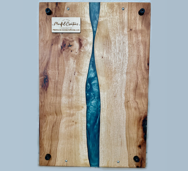Pecan Tray /board With Blue Epoxy (Food Safe) 24x16x1 1/2 Inch by Mindful Creations Woodworking
