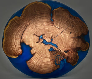 Mesquite Live edge Lazy Susan with Blue epoxy by Mindful Creations Woodworking