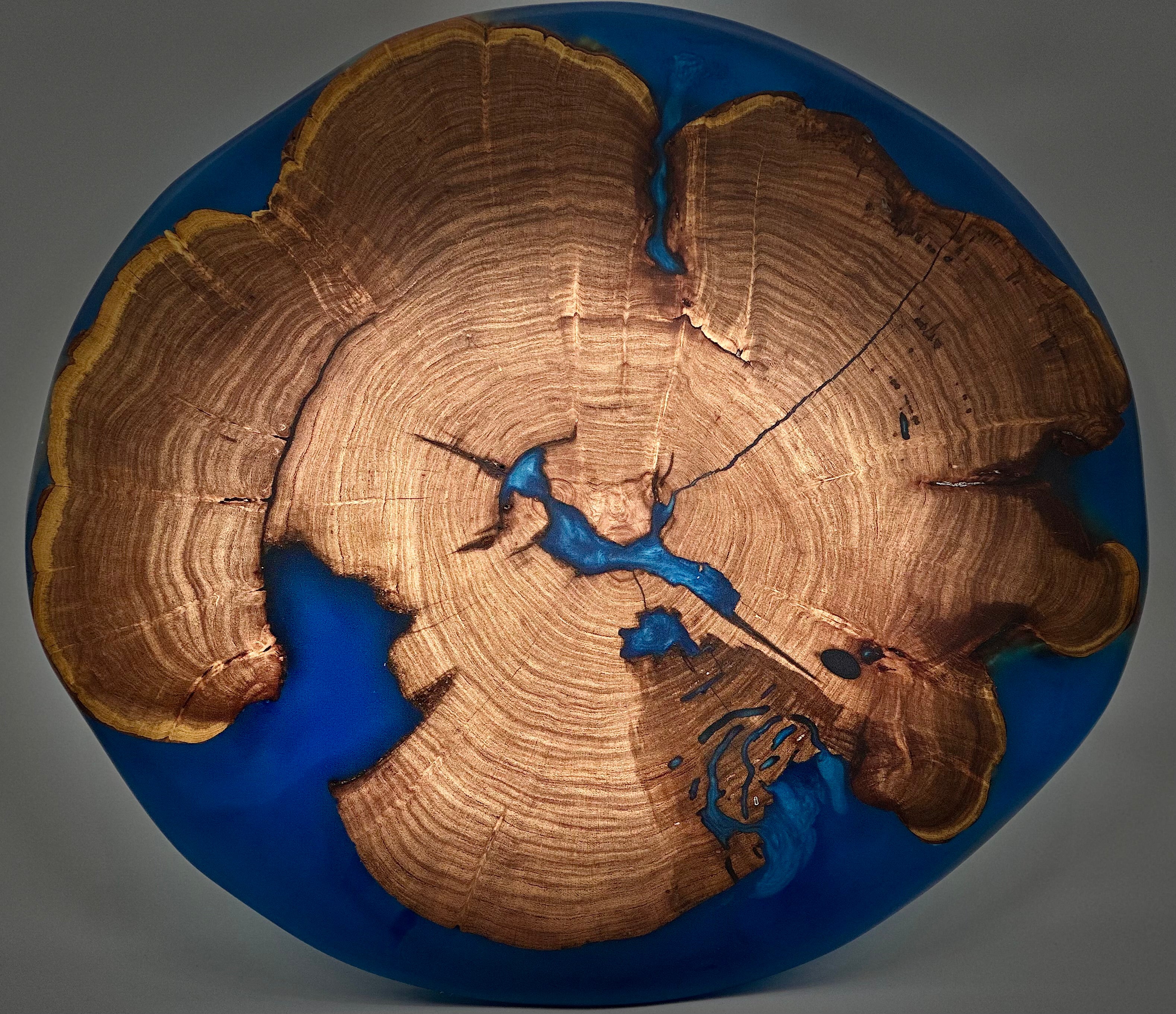 Mesquite Live edge Lazy Susan with Blue epoxy by Mindful Creations Woodworking