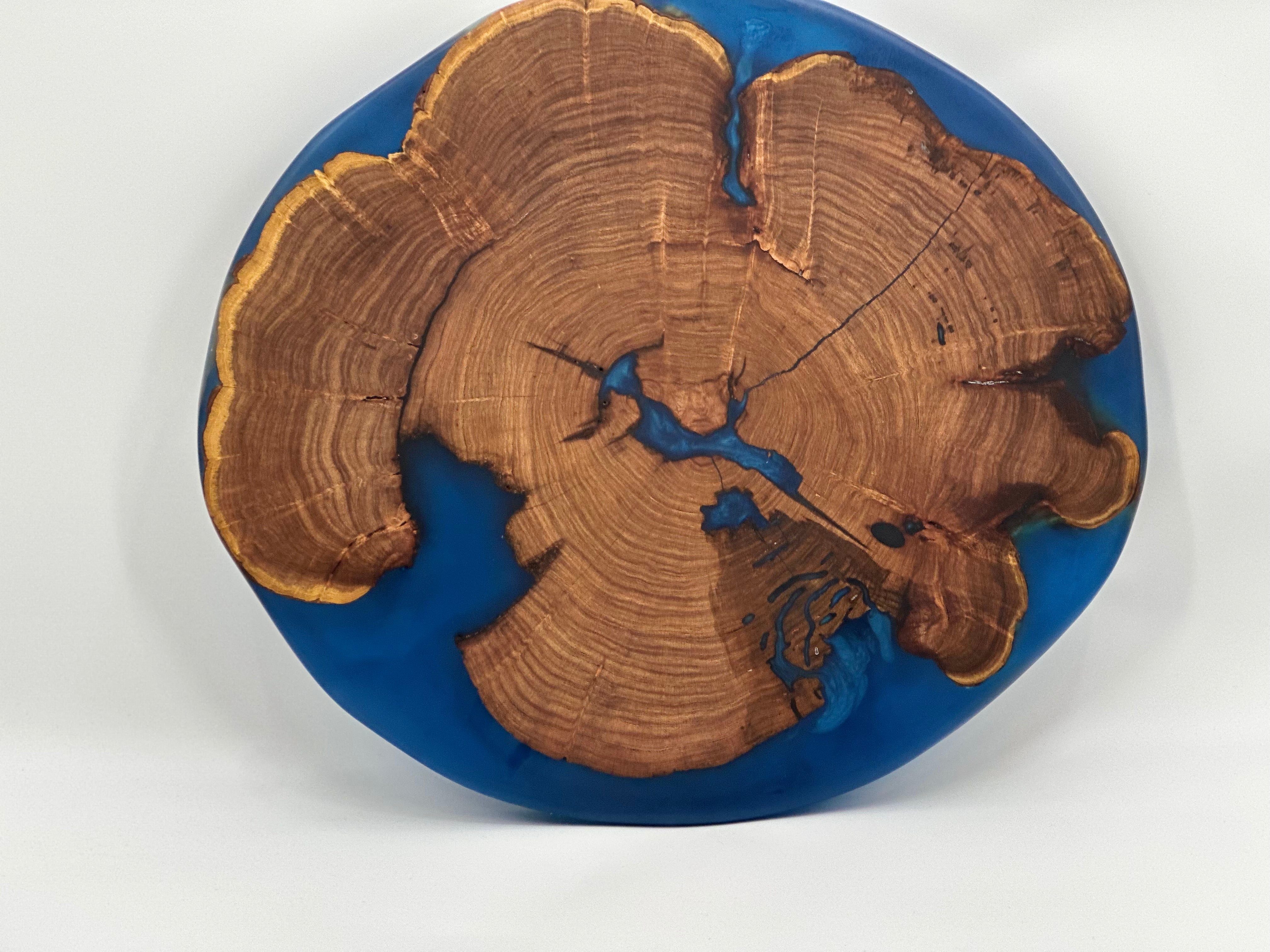 Mesquite Live edge Lazy Susan with Blue epoxy by Mindful Creations Woodworking