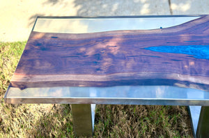 Handcrafted Black Walnut Coffee Table — Blue Epoxy River, Steel Legs by Mindful Creations Woodworking