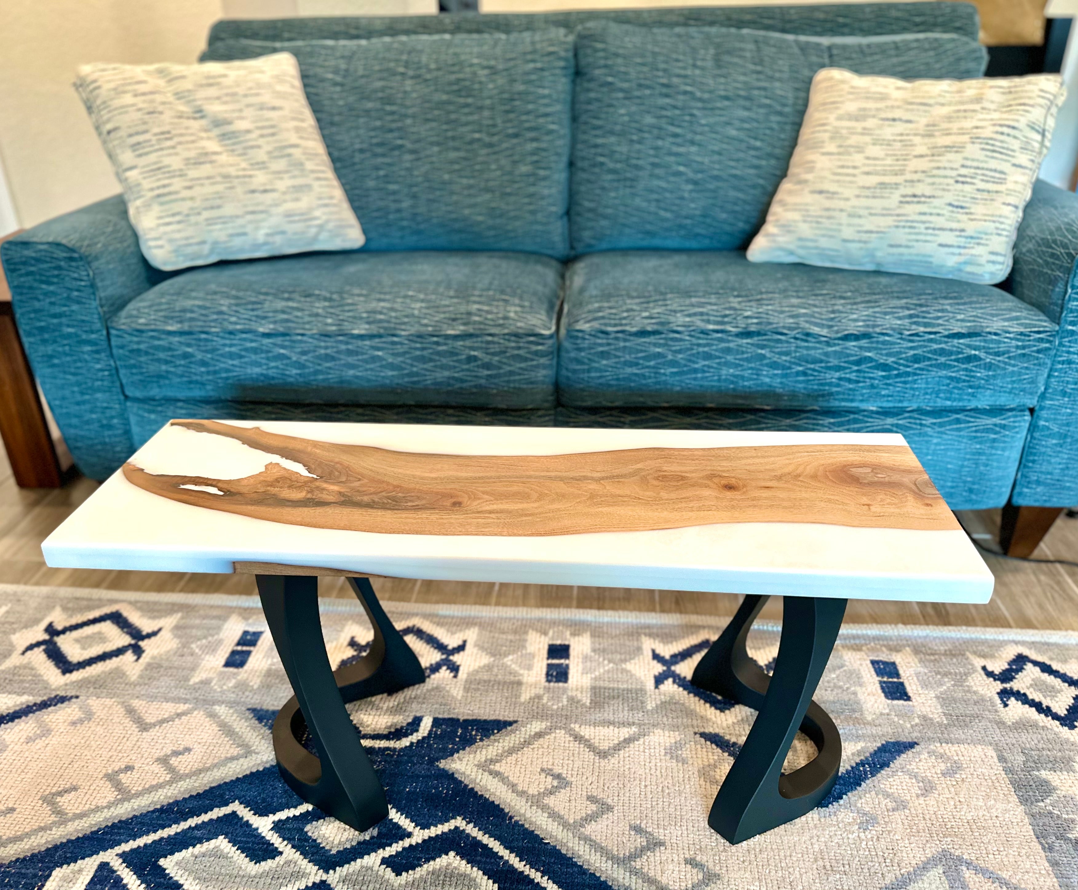 Black Walnut Live edge white epoxy coffee table by Mindful Creations Woodworking